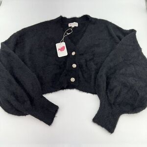 L’atiste By Amy Black Balloon Sleeve Fuzzy Cardigan 3X NWT